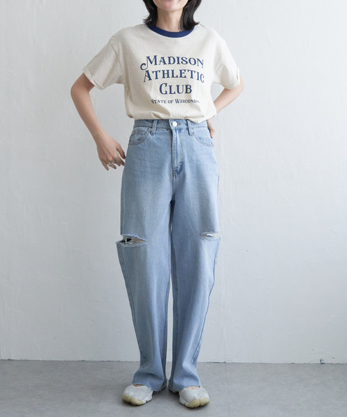 VENCEEXCHANGE(ヴァンスエクスチェンジ)の「MADISONリンガーT(Tシャツ/カットソー・レディース・オフホワイト/チャコールグレー/ライトベージュ・FREE)」の4枚目の写真