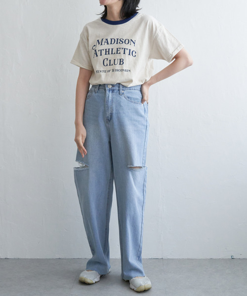VENCEEXCHANGE(ヴァンスエクスチェンジ)の「MADISONリンガーT(Tシャツ/カットソー・レディース・オフホワイト/チャコールグレー/ライトベージュ・FREE)」の5枚目の写真