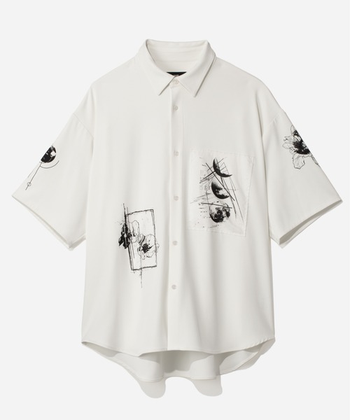 HARE（ハレ）の「ドローイングモチーフプリントシャツ(HARE)（シャツ/ブラウス・メンズ・ホワイト/ブラック/ブラウン/ブルー・SMALL/MEDIUM）」の2枚目の写真