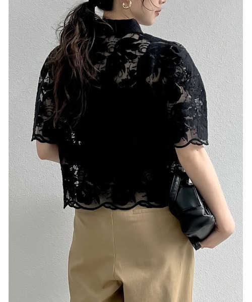 Re:EDIT（リエディ）の「[2024 SUMMER COLLECTION]エンブロイダリークロップドパフスリーブシャツ（シャツ/ブラウス・レディース・ブラック/アイボリー・MEDIUM/LARGE）」の6枚目の写真