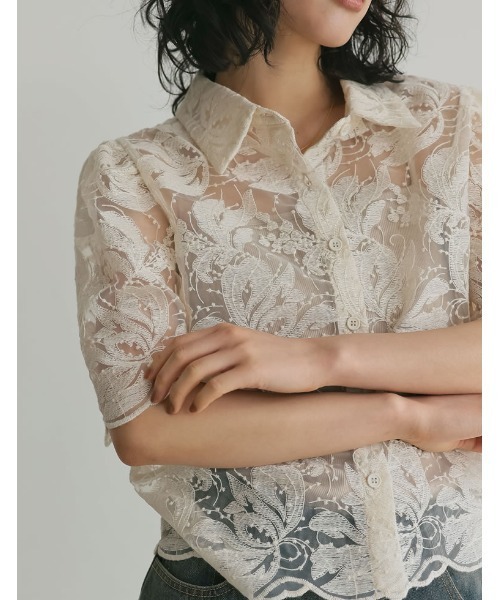 Re:EDIT（リエディ）の「[2024 SUMMER COLLECTION]エンブロイダリークロップドパフスリーブシャツ（シャツ/ブラウス・レディース・ブラック/アイボリー・MEDIUM/LARGE）」の12枚目の写真