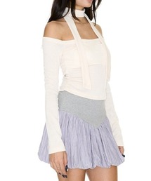 【SETSETSET】JENNIE OFF-SHOULDER LOGO TOP / 【セットセットセット】ネクタイセットオフショルダーロゴ長袖Tシャツ