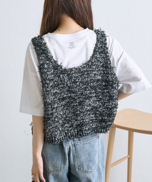 PUAL CE CIN(ピュアルセシン)の「【24AW】異素材MIXテープヤーン ベスト(ベスト・レディース・ネイビー/アイボリー・FREE)」の12枚目の写真