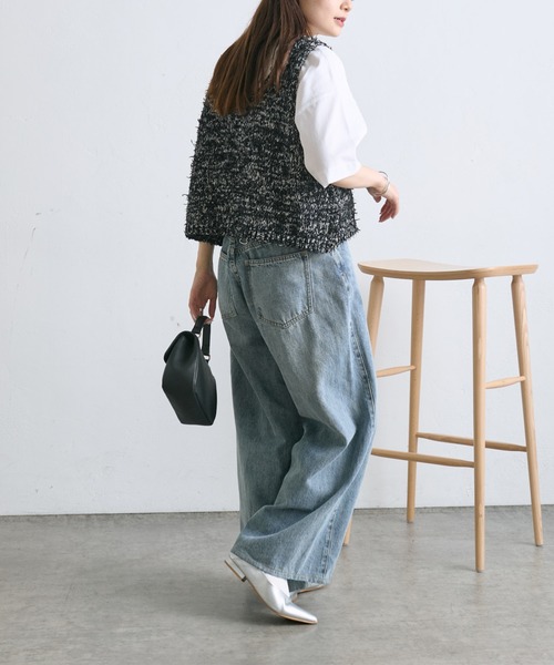 PUAL CE CIN(ピュアルセシン)の「【24AW】異素材MIXテープヤーン ベスト(ベスト・レディース・ネイビー/アイボリー・FREE)」の16枚目の写真