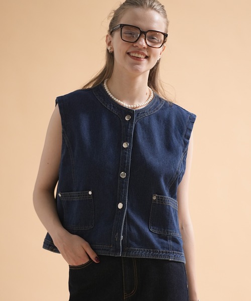 sara&cake（サラアンドケイク）の「ボックスシルエットデニムベスト（ベスト・レディース・インディゴブルー・FREE）」の5枚目の写真