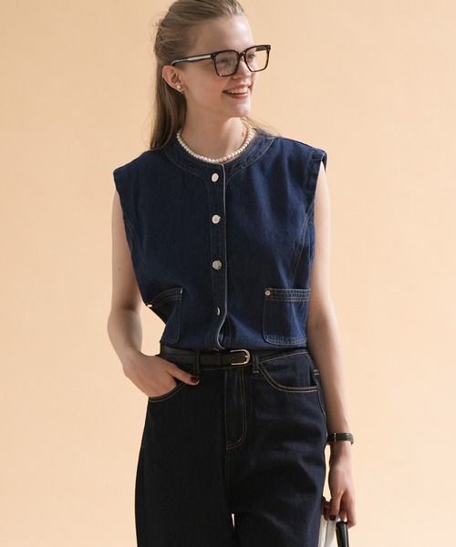 sara&cake（サラアンドケイク）の「ボックスシルエットデニムベスト（ベスト・レディース・インディゴブルー・FREE）」の3枚目の写真