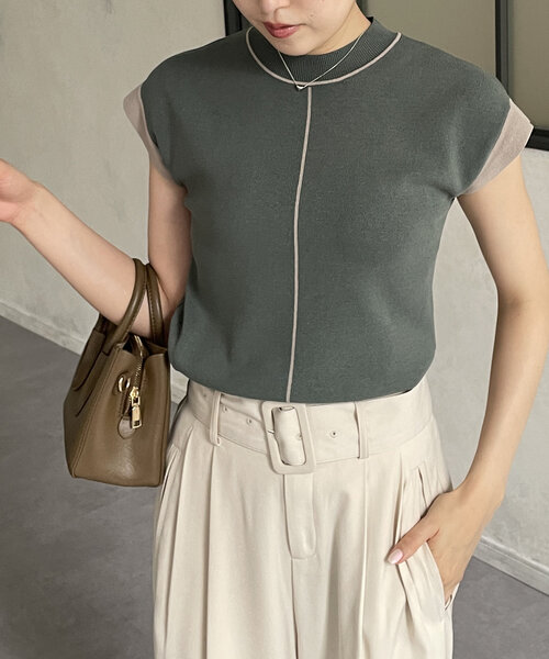 Thevon（ゼボン）の「袖先配色フレンチニットプルオーバー（ニット/セーター・レディース・ブラック/ベージュ/ライトグレー/グリーン・FREE）」の4枚目の写真