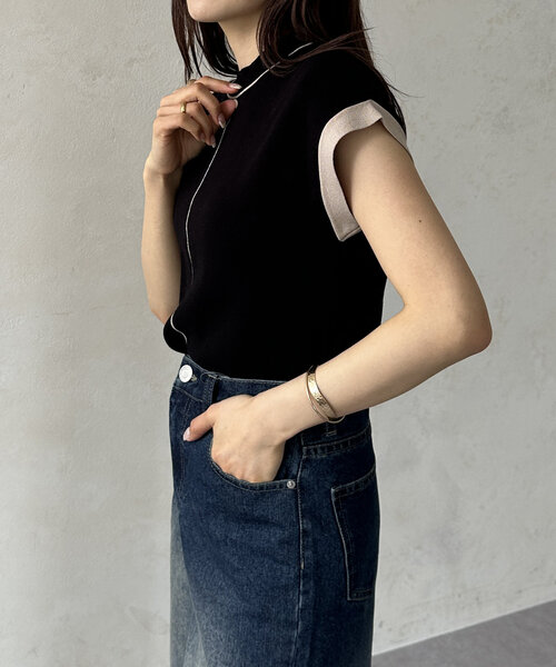 Thevon（ゼボン）の「袖先配色フレンチニットプルオーバー（ニット/セーター・レディース・ブラック/ベージュ/ライトグレー/グリーン・FREE）」の7枚目の写真