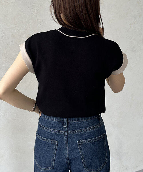 Thevon（ゼボン）の「袖先配色フレンチニットプルオーバー（ニット/セーター・レディース・ブラック/ベージュ/ライトグレー/グリーン・FREE）」の8枚目の写真