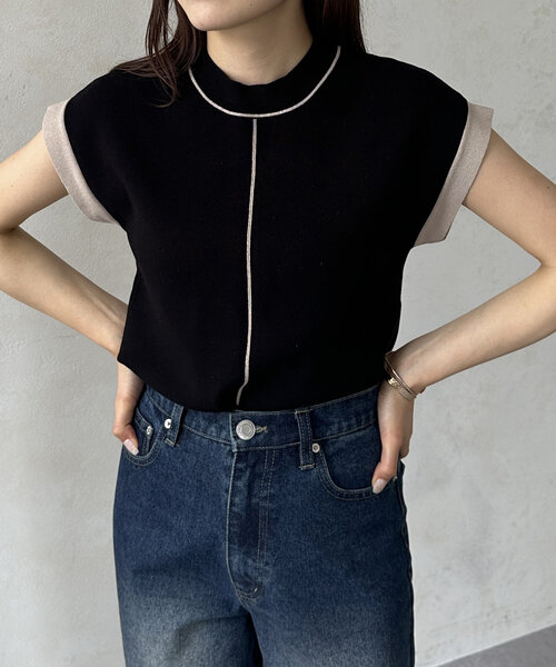 Thevon（ゼボン）の「袖先配色フレンチニットプルオーバー（ニット/セーター・レディース・ブラック/ベージュ/ライトグレー/グリーン・FREE）」の10枚目の写真