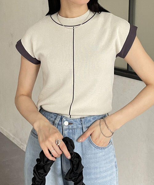 Thevon（ゼボン）の「袖先配色フレンチニットプルオーバー（ニット/セーター・レディース・ブラック/ベージュ/ライトグレー/グリーン・FREE）」の18枚目の写真