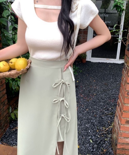 ABITOKYO（アビトーキョー）の「フロントリボンスリットレイヤードスカート（スカート・レディース・グリーン/ベージュ/ブラック・S/M/L）」の14枚目の写真