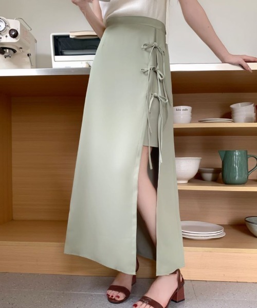 ABITOKYO（アビトーキョー）の「フロントリボンスリットレイヤードスカート（スカート・レディース・グリーン/ベージュ/ブラック・S/M/L）」の12枚目の写真