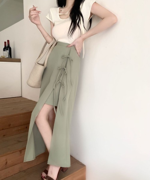 ABITOKYO（アビトーキョー）の「フロントリボンスリットレイヤードスカート（スカート・レディース・グリーン/ベージュ/ブラック・S/M/L）」の13枚目の写真