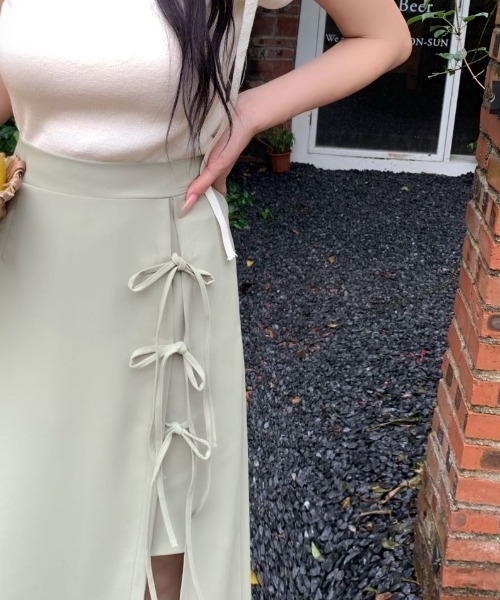 ABITOKYO（アビトーキョー）の「フロントリボンスリットレイヤードスカート（スカート・レディース・グリーン/ベージュ/ブラック・S/M/L）」の7枚目の写真