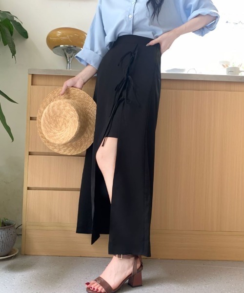 ABITOKYO（アビトーキョー）の「フロントリボンスリットレイヤードスカート（スカート・レディース・グリーン/ベージュ/ブラック・S/M/L）」の5枚目の写真