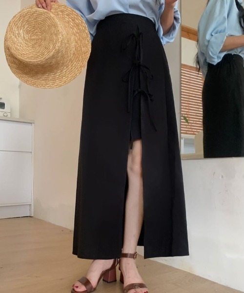 ABITOKYO（アビトーキョー）の「フロントリボンスリットレイヤードスカート（スカート・レディース・グリーン/ベージュ/ブラック・S/M/L）」の4枚目の写真