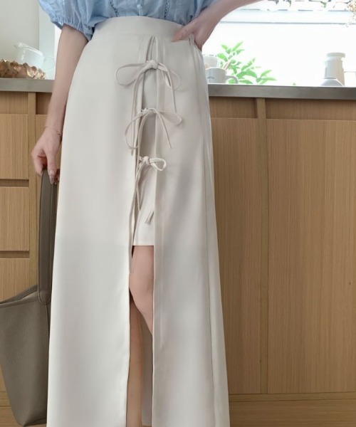 ABITOKYO（アビトーキョー）の「フロントリボンスリットレイヤードスカート（スカート・レディース・グリーン/ベージュ/ブラック・S/M/L）」の16枚目の写真