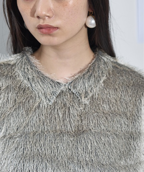THE YOn（ザヨン）の「フリンジシャギーハーフスリーブシャツ