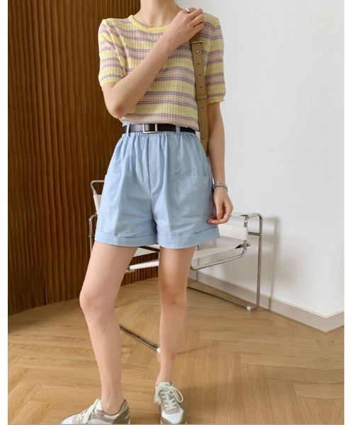 確認用(▰╹◡╹▰)ゆるふんわりトップス☺︎3Lナチュラルボーダー 透かし編み ニットトップス ボーダー夏服[品番：II000011632