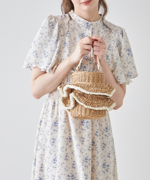 べっく　美奈代select　水玉柄オーガンジーフリルペーパーかごバッグ べっく様専用 美奈代select 水玉柄オーガンジーフリルペーパー