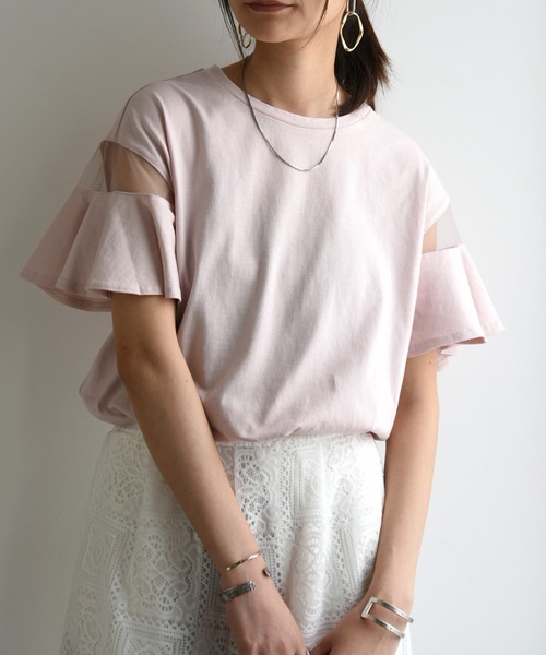 and it_(アンドイット)の「フレアシースルースリーブカットソー(Tシャツ/カットソー・レディース・オフホワイト/ブラック/ピンク/ベージュ・M)」の4枚目の写真