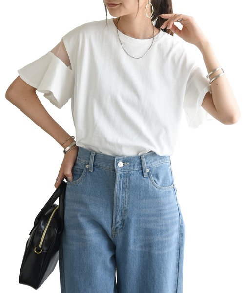 and it_(アンドイット)の「フレアシースルースリーブカットソー(Tシャツ/カットソー・レディース・オフホワイト/ブラック/ピンク/ベージュ・M)」の7枚目の写真