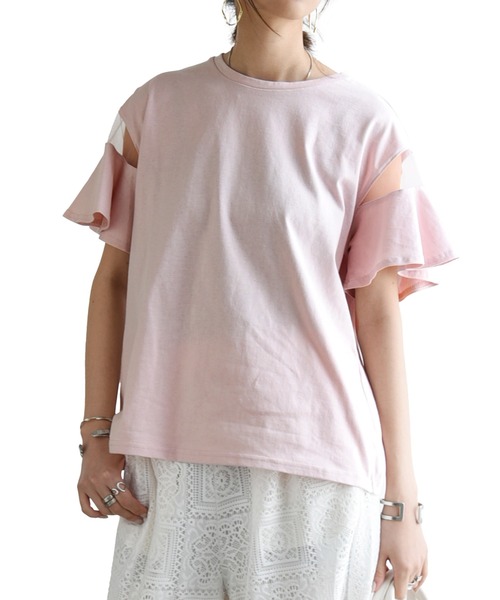 and it_(アンドイット)の「フレアシースルースリーブカットソー(Tシャツ/カットソー・レディース・オフホワイト/ブラック/ピンク/ベージュ・M)」の16枚目の写真