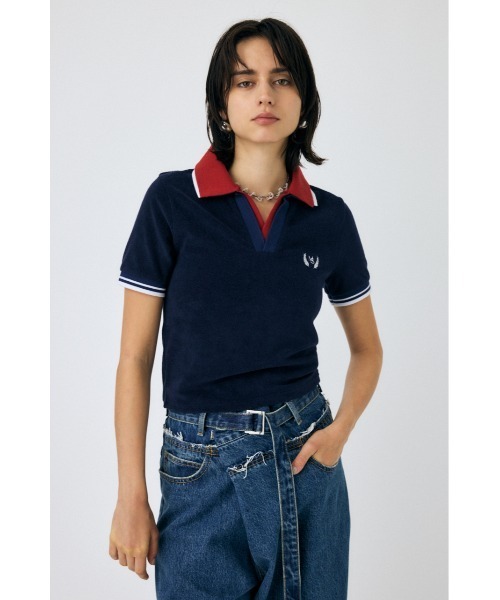 MOUSSY（マウジー）の「DOUBLE COLLAR PILE SKIPPER Tシャツ（Tシャツ/カットソー・レディース・ネイビー/オフホワイト/オレンジ系その他・FREE）」の2枚目の写真