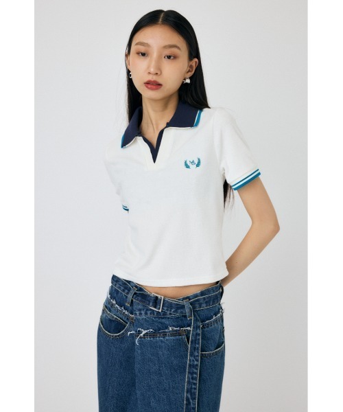 MOUSSY（マウジー）の「DOUBLE COLLAR PILE SKIPPER Tシャツ（Tシャツ/カットソー・レディース・ネイビー/オフホワイト/オレンジ系その他・FREE）」の8枚目の写真