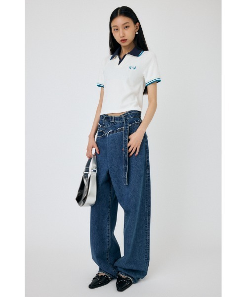 MOUSSY（マウジー）の「DOUBLE COLLAR PILE SKIPPER Tシャツ（Tシャツ/カットソー・レディース・ネイビー/オフホワイト/オレンジ系その他・FREE）」の6枚目の写真