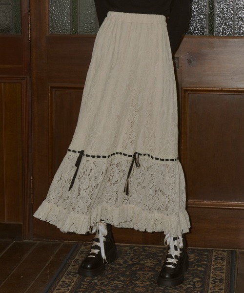 idem(イデム)の「romantic lace ribbon skirt / レースリボンスカート(スカート・レディース・アイボリー・FREE/SMALL)」の8枚目の写真