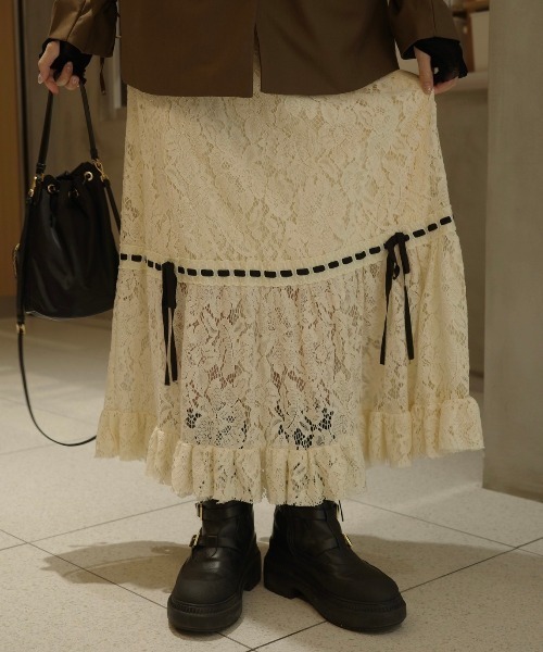 idem（イデム）の「romantic lace ribbon skirt / レースリボン