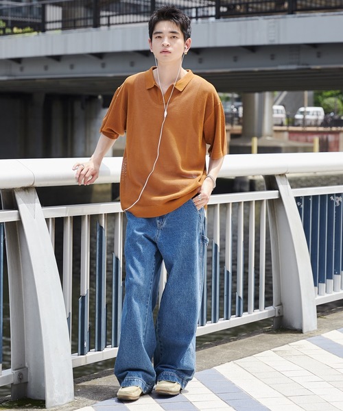 WEGO（ウィゴー）の「WEGO/メッシュポロニットプルオーバー（ニット/セーター・メンズ・ブラック/マスタード・MEDIUM/LARGE）」の3枚目の写真