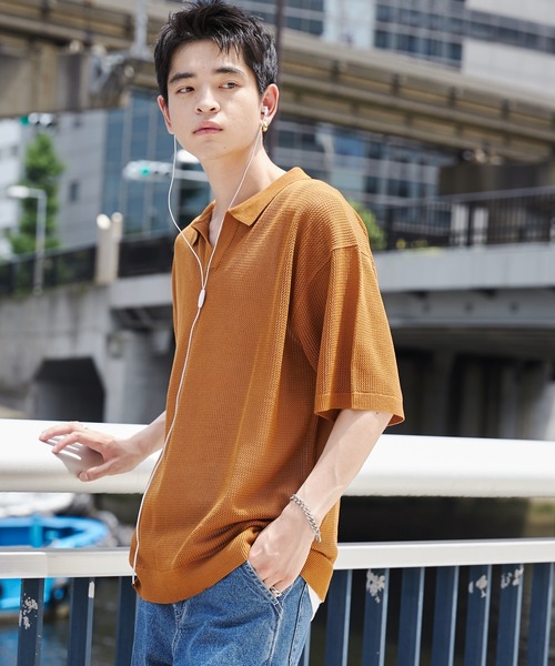 WEGO（ウィゴー）の「WEGO/メッシュポロニットプルオーバー（ニット/セーター・メンズ・ブラック/マスタード・MEDIUM/LARGE）」の6枚目の写真