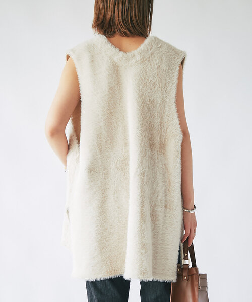 【セール】《モードなレイヤードスタイル》ダブルフェイスシャギージレ(ベスト)|un dix cors(アンディコール) 【セール】《モードなレイヤードスタイル》ダブルフェイスシャギージレ(ベスト)|un dix cors(アンディコール)