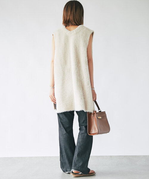 【セール】《モードなレイヤードスタイル》ダブルフェイスシャギージレ(ベスト)|un dix cors(アンディコール) 【セール】《モードなレイヤードスタイル》ダブルフェイスシャギージレ(ベスト)|un dix cors(アンディコール)