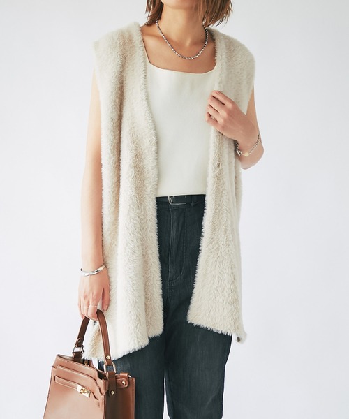 【セール】《モードなレイヤードスタイル》ダブルフェイスシャギージレ（ベスト）｜un dix cors（アンディコール）