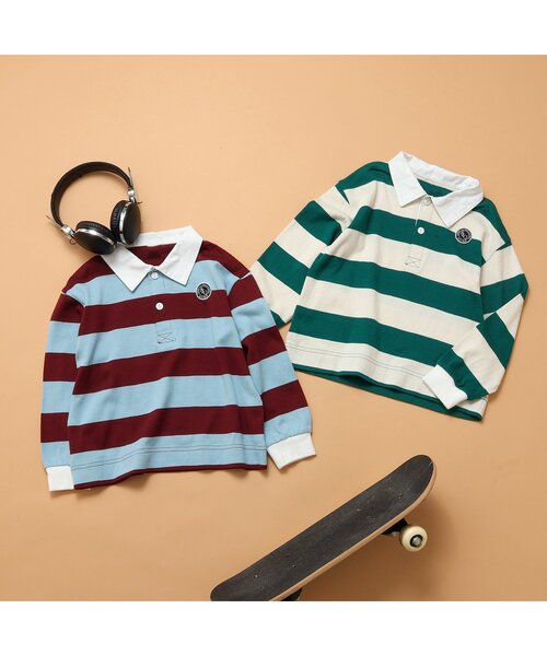 apres les cours（アプレレクール）の「ワイドボーダーポロシャツ（ポロシャツ・キッズ・エンジ/グリーン・80/90/100/110/120/130）」の15枚目の写真