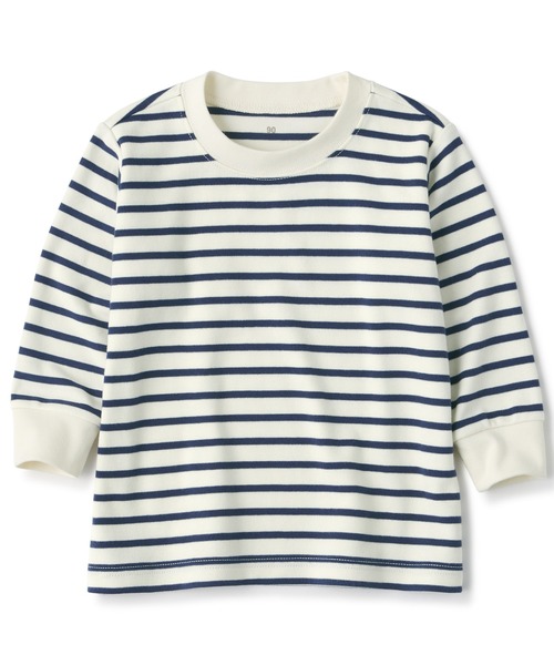 無印良品(ムジルシリョウヒン)の「ベビー あたまするっと起毛スムースクルーネック長袖Tシャツ(Tシャツ/カットソー・キッズ・スモークピンク/オフホワイト/ライトグリーン系/ネイビー系/ピンク系/ブルー系・80/90/100)」の4枚目の写真