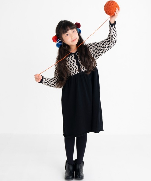 nino(ニノ)の「KNIT Catジャガードワンピース(ワンピース・キッズ・ブラック/エメラルド・120cm/100cm/110cm)」の2枚目の写真