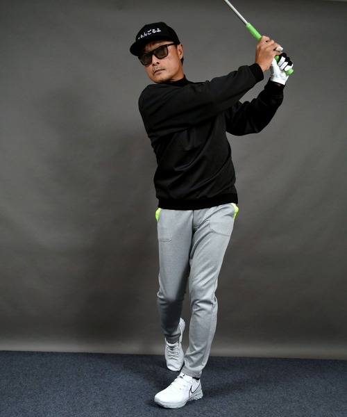 COMON GOLF（コモンゴルフ）の「バックロゴプリント入り ポンチジャージ素材 長袖モックネック ゴルフプルオーバー（ゴルフグッズ・メンズ・ブラック/グレー・M/L/XL/XXL/XXXL）」の7枚目の写真