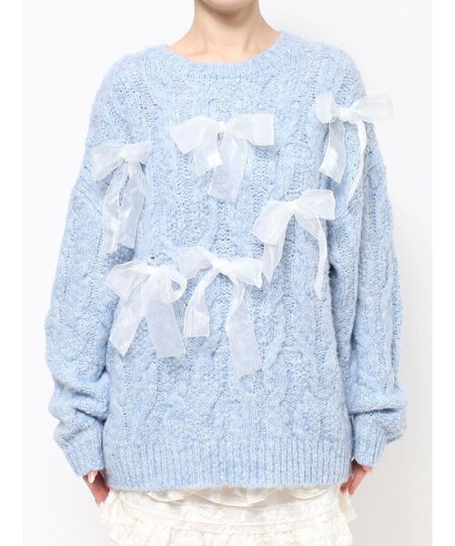 merry jenny（メリージェニー）の「りぼんがいっぱいニット　/　リボンがいっぱいニット（ニット/セーター・レディース・ブラック/ピンク/ブルー・FREE）」の4枚目の写真