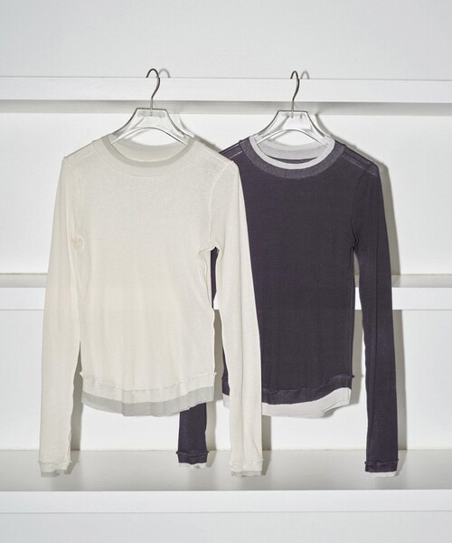 TODAYFUL（トゥデイフル）の「【TODAYFUL/トゥデイフル】Highgauge Layered Long T-shirts/ハイゲージレイヤードロングTシャツ（Tシャツ/カットソー・レディース・ダークグレー/キナリ・FREE）」の8枚目の写真
