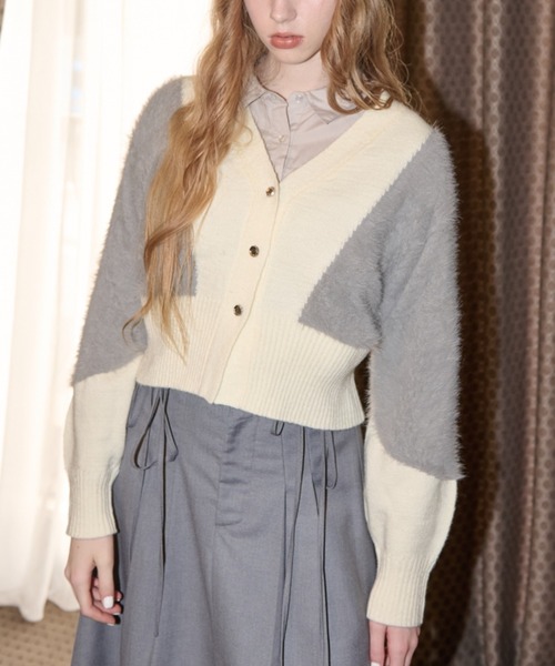 idem(イデム)の「feather mix cardigan/フェザーMIXカーディガン(カーディガン/ボレロ・レディース・ピンク/アイボリー・FREE)」の2枚目の写真