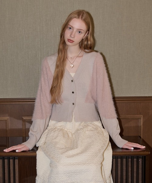 idem(イデム)の「feather mix cardigan/フェザーMIXカーディガン(カーディガン/ボレロ・レディース・ピンク/アイボリー・FREE)」の7枚目の写真