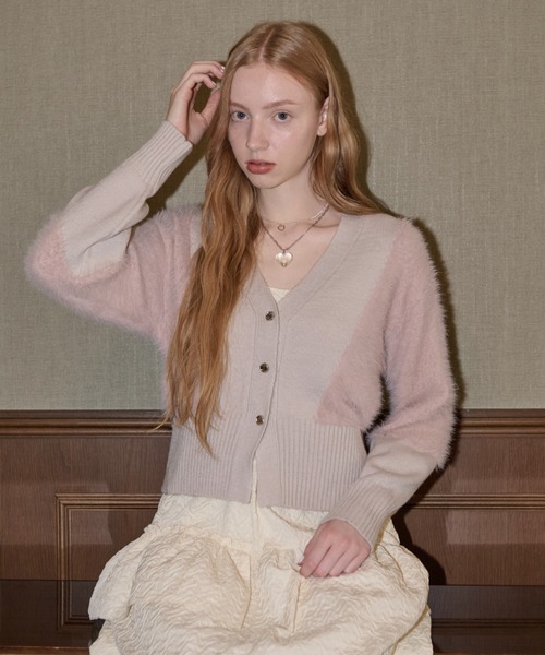 idem(イデム)の「feather mix cardigan/フェザーMIXカーディガン(カーディガン/ボレロ・レディース・ピンク/アイボリー・FREE)」の6枚目の写真