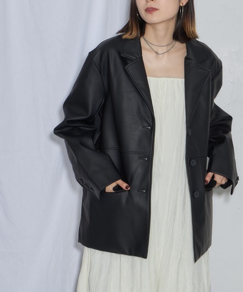 leimn（レイムン）の「フェイクレザージャケット（テーラードジャケット・レディース・ブラック/ブラウン・M）」の2枚目の写真