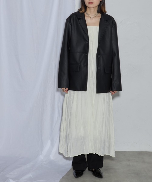 leimn（レイムン）の「フェイクレザージャケット（テーラードジャケット・レディース・ブラック/ブラウン・M）」の3枚目の写真