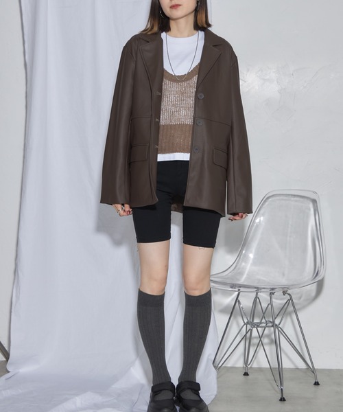 leimn（レイムン）の「フェイクレザージャケット（テーラードジャケット・レディース・ブラック/ブラウン・M）」の13枚目の写真